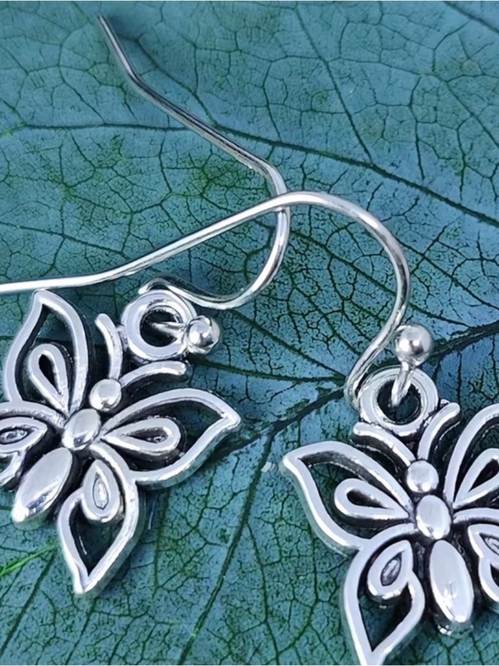 Silver Butterfly Drop Earrings - Silver
